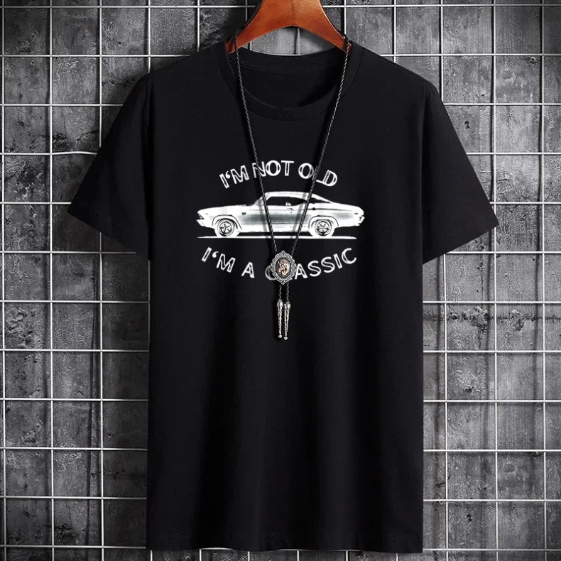 2024 Summer Hot Selling Men's Pure Cotton T-shirt Creative Car Print Round Neck Short sleeved Top Fashion Trend Street T-shirt