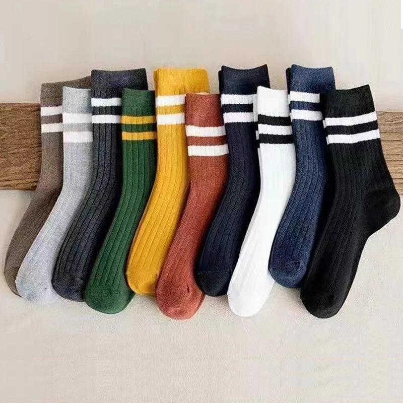 5 Paar neue Herren-Socken, gestreift, lässig, atmungsaktiv, hochwertige Harajuku-Retro-Socken aus 100 % Baumwolle