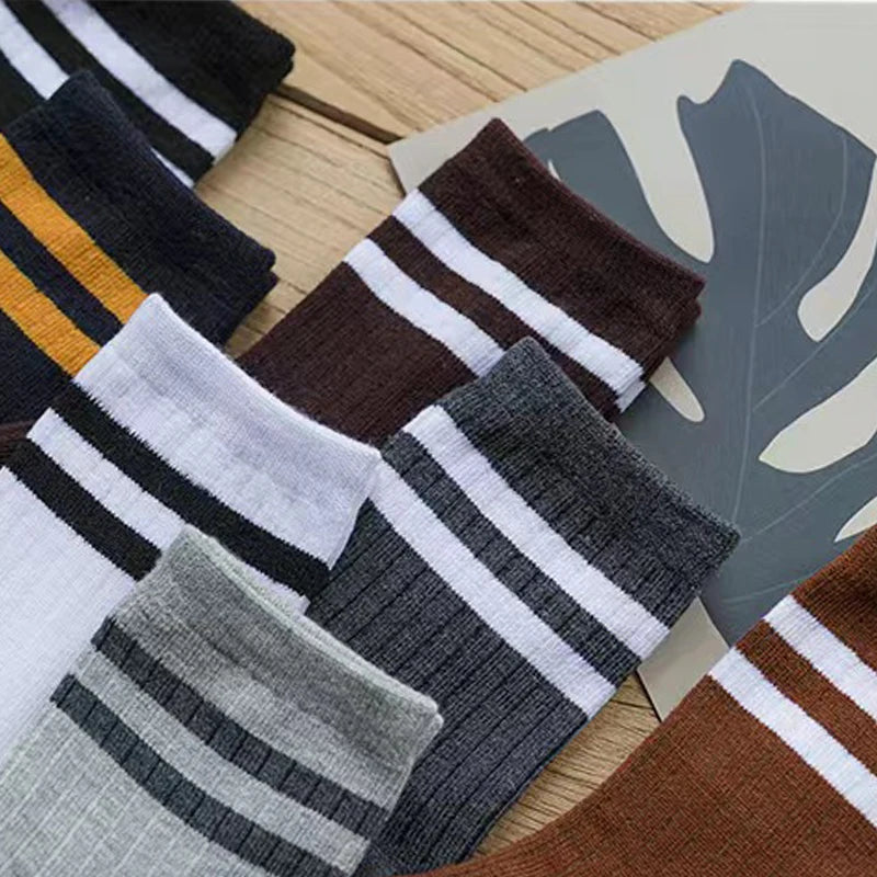 5 Paar neue Herren-Socken, gestreift, lässig, atmungsaktiv, hochwertige Harajuku-Retro-Socken aus 100 % Baumwolle