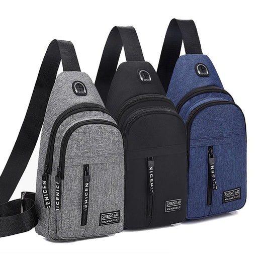 Bolso de pecho multifuncional de tela Oxford con salida cable USB con 3 cremalleras y en 3 modelos diferentes